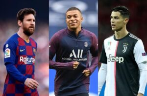 Lionel Messi of FC Barcelona, Kylian Mbappe of Paris Saint-Germain, Cristiano Ronaldo of Juventus