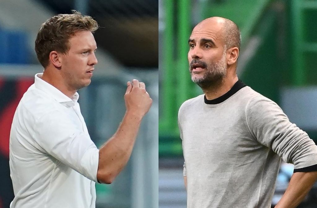 Julian Nagelsmann of RB Leipzig, Pep Guardiola of Manchester City