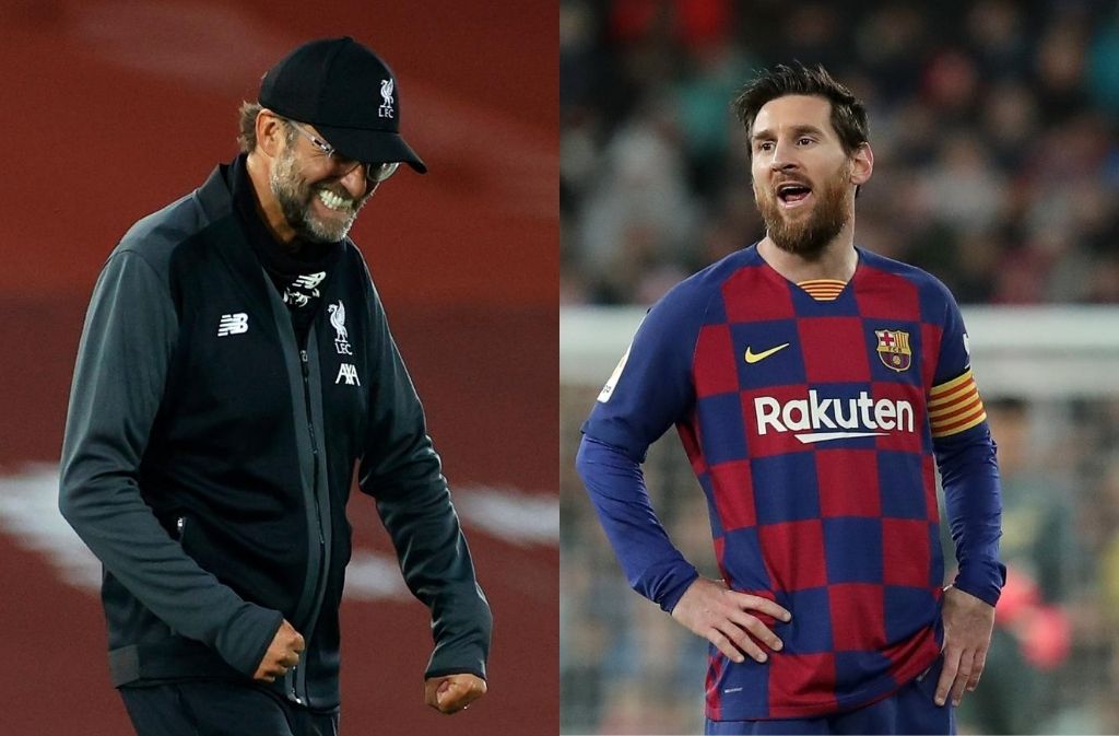 Jurgen Klopp of Liverpool, Lionel Messi of FC Barcelona