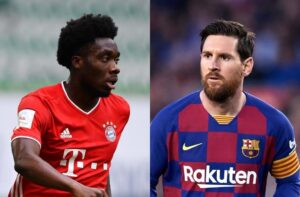 Alphoso Davies of Bayern Munich, Lionel Messi of FC Barcelona
