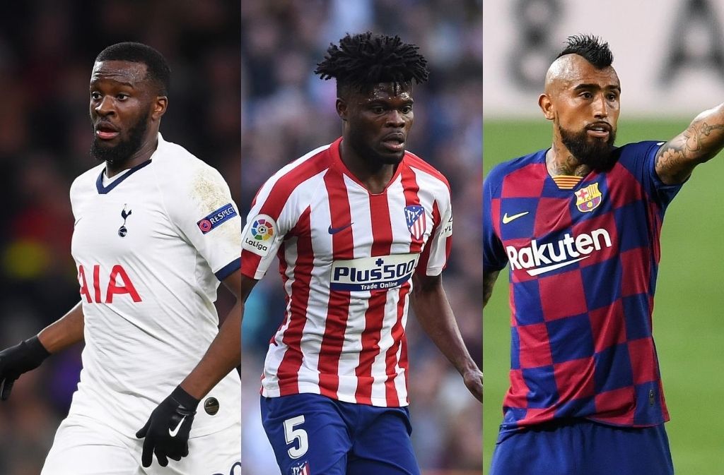 Tanguy Ndombele of Tottenham, Thomas Partey of Atletico Madrid, Arturo Vidal of FC Barcelona