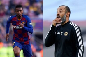 Nelson Semedo of FC Barcelona, Nuno Espirito Santo of Wolves