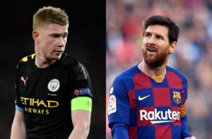 Kevin De Bruyne of Manchester City, Lionel Messi of FC Barcelona