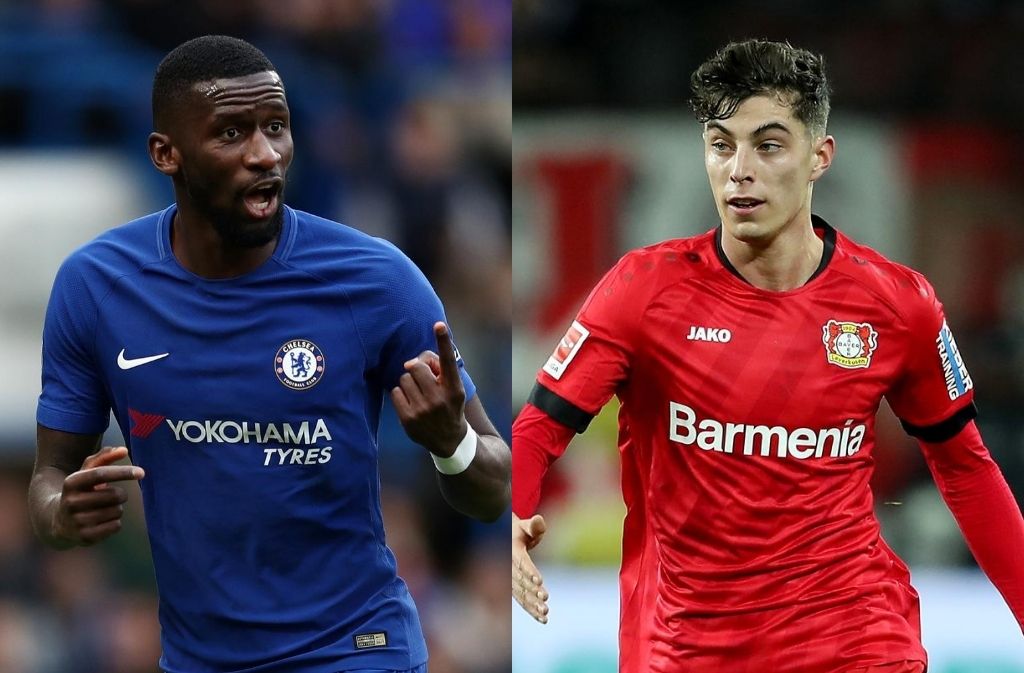 Antonio Rudiger of Chelsea, Kai Havertz of Bayern Leverkusen