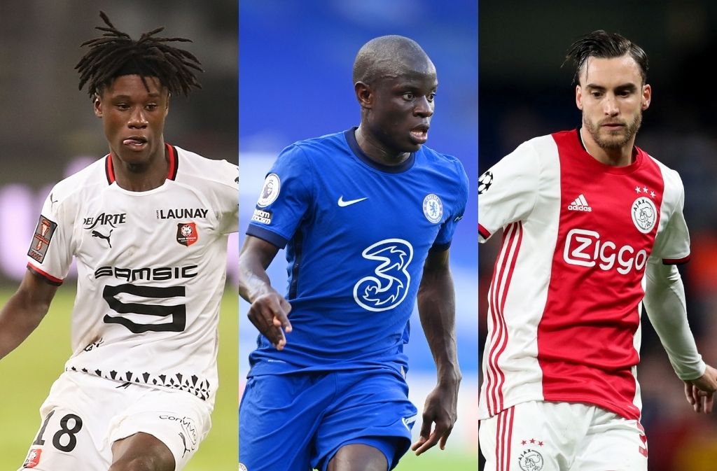 Eduardo Camavinga of Rennes, N'Golo Kante of Chelsea, Nicolas Tagliafico of Ajax