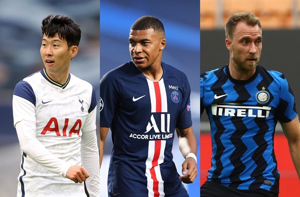 Son Heung-min of Tottenham, Kylian Mbappe of Paris Saint-Germain, Christian Eriksen of Inter Milan