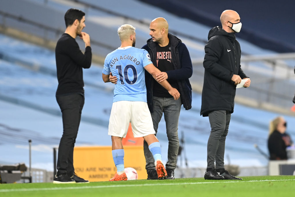 Pep Guardiola, Sergio Aguero, Manchester City