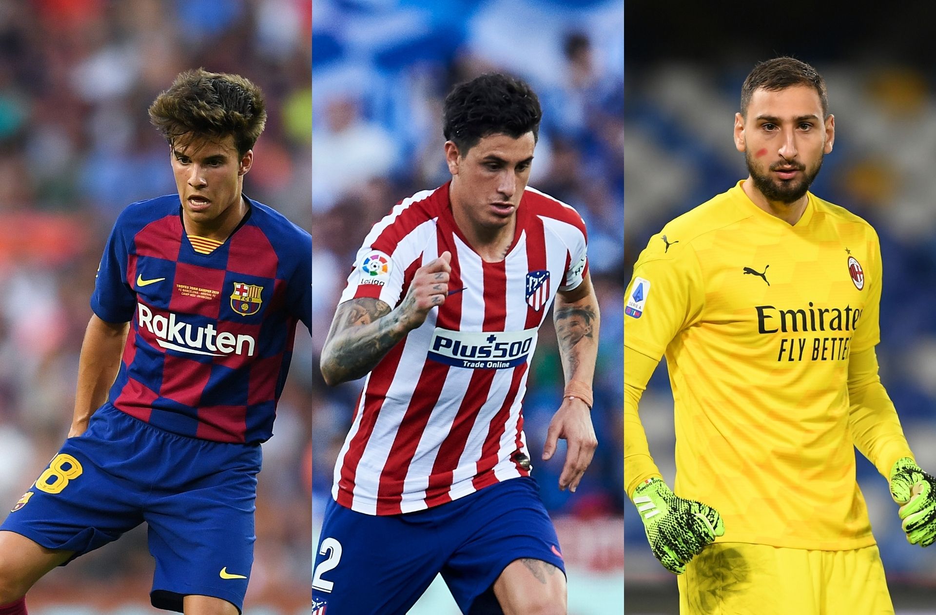Riqui Puig of FC Barcelona, Jose Gimenez of Atletico Madrid, Gianluigi Donnarumm of AC Milan