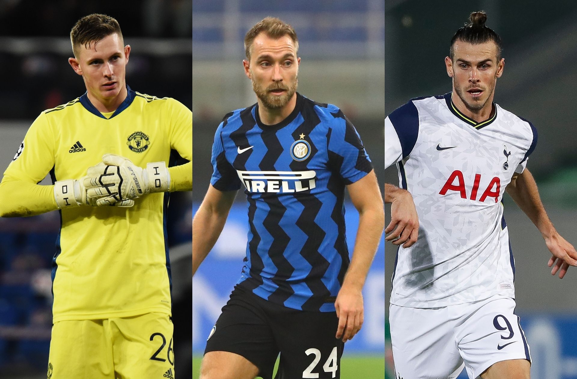 Dean Henderson of Manchester United, Christian Eriksen of Inter, Gareth Bale of Tottenham