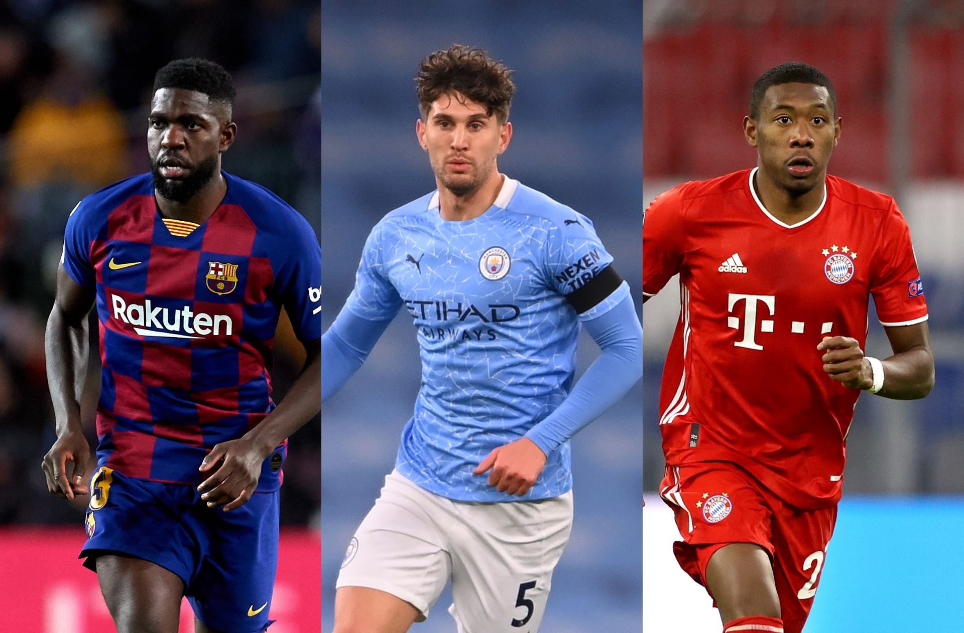 Samuel Umtiti of FC Barcelona, John Stones of Manchester City, David Alaba of Bayern Munich