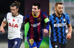 Gareth Bale of Tottenham, Lionel Messi of FC Barcelona, Stefan de Vrij of Inter Milan
