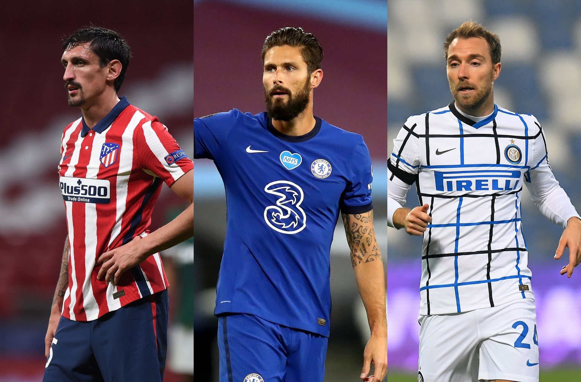 Stefan Savic of Atletico Madrid, Olivier Giroud of Chelsea, Christian Eriksen of Tottenham