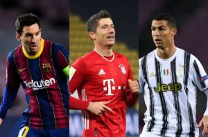 Lionel Messi of FC Barcelona, Robert Lewandowski of Bayern Munich, Cristiano Ronaldo of Juventus