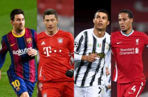 Lionel Messi of FC Barcelona, Robert Lewandowski of Bayern Munich, Cristiano Ronaldo of Juventus, Virgil van Dijk of Liverpool
