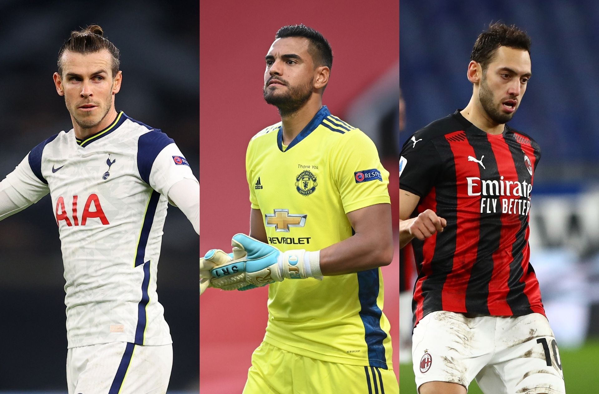Gareth Bale of Tottenham, Sergio Romero of Manchester United, Hakan Calhanoglu of AC Milan