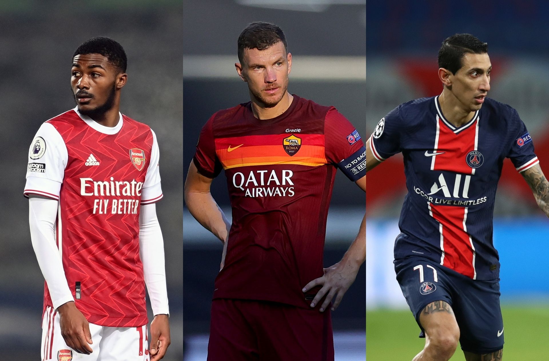 Ainsley Maitland-Niles of Arsenal, Edin Dzeko of AS Roma, Angel Di Maria of Paris Saint-Germain