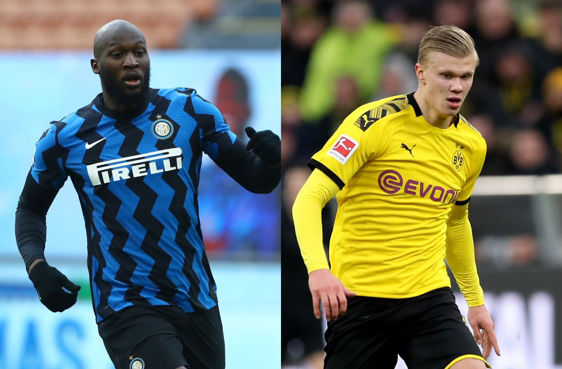Romelu Lukaku of Inter Milan, Erling Haaland of Borussia Dortmund