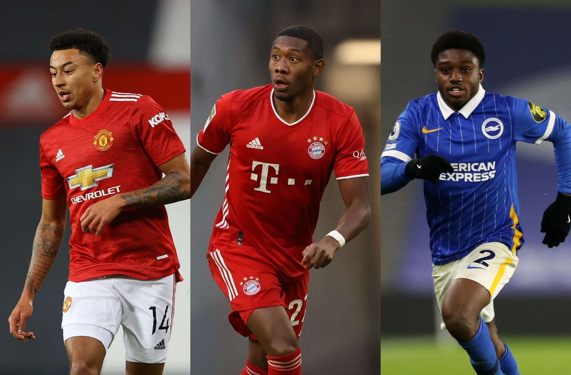 Jesse Lingard of Manchester United, David Alaba of Bayern Munich, Tariq Lamptey of Brighton