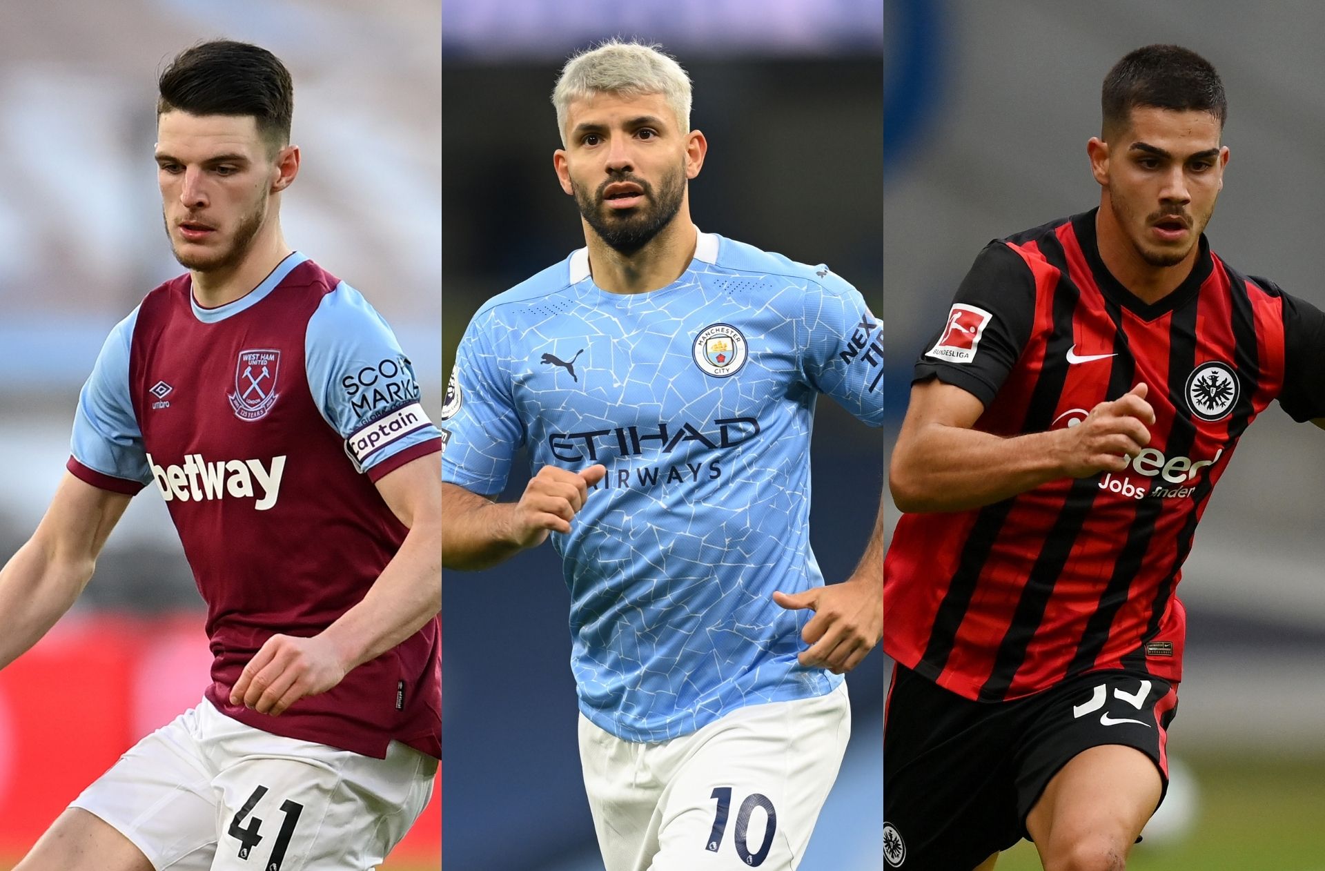 Declan Rice of West Ham, Sergio Aguero of Manchester City, Andrea Silva of Eintracht Frankfurt