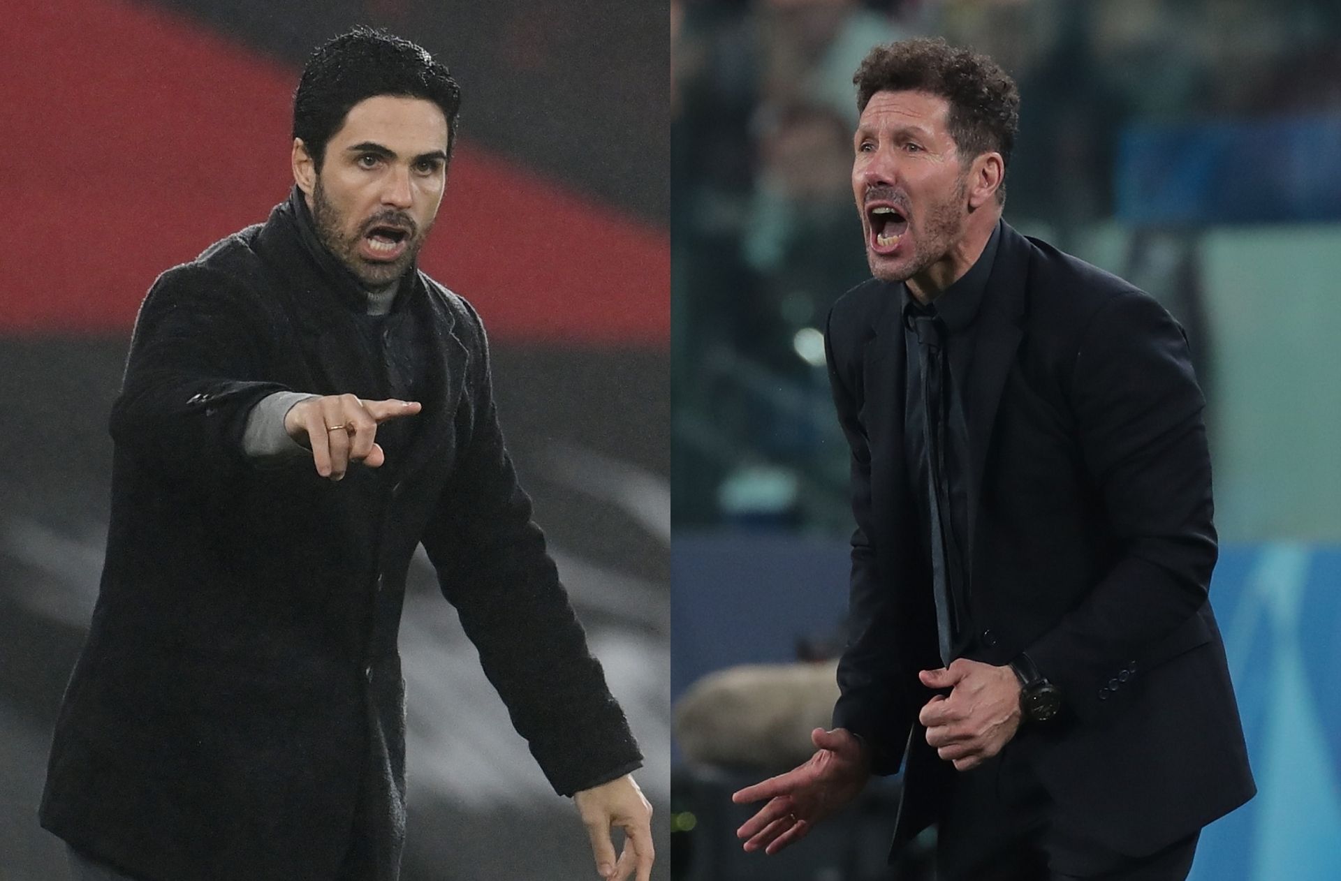 Mikel Arteta of Arsenal, Diego Simeone of Atletico Madrid