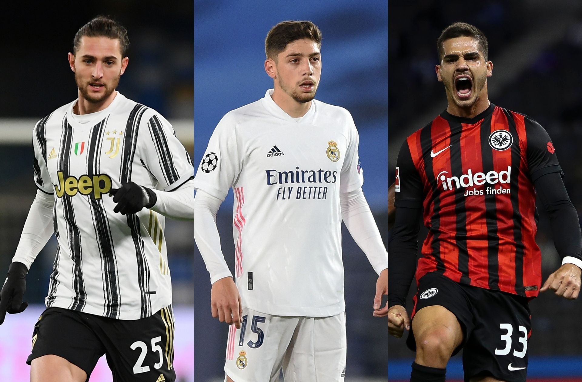 Adrien Rabiot of Juventus, Federico Valverde of Real Madrid, Andre Silva of Eintracht Frankfurt