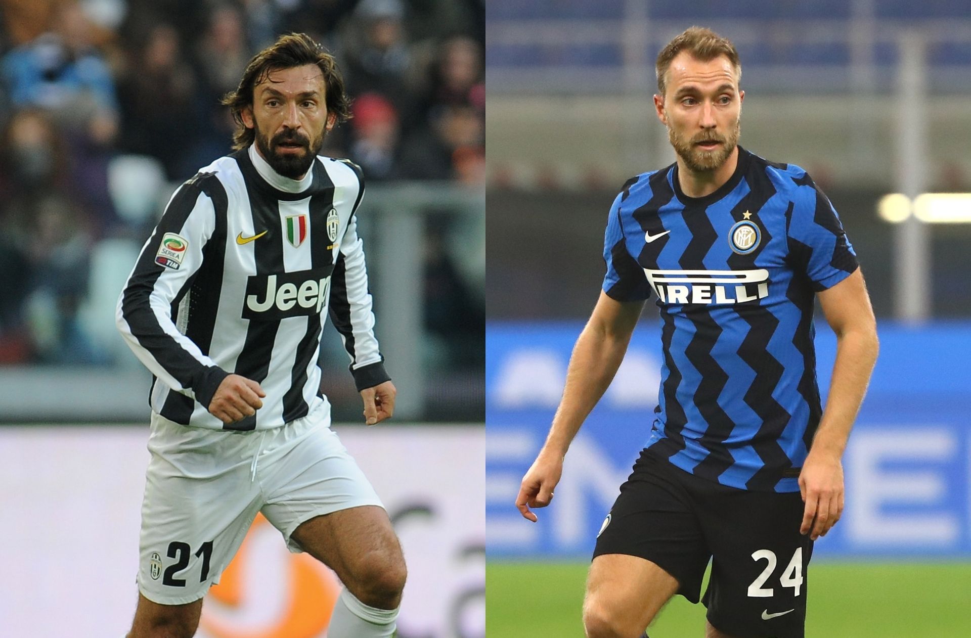 Andrea Pirlo of Juventus, Christian Eriksen of Inter Milan