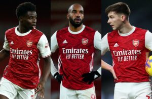 Bukayo Saka, Alexandre Lacazette, Kieran Tierney, Arsenal
