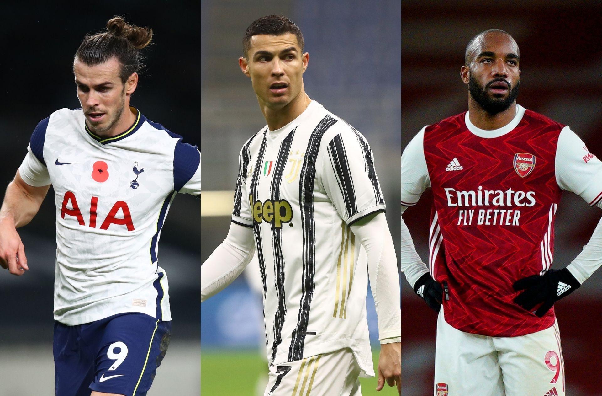 Gareth Bale of Tottenham, Cristiano Ronaldo of Juventus, Alexandre Lacazette of Arsenal
