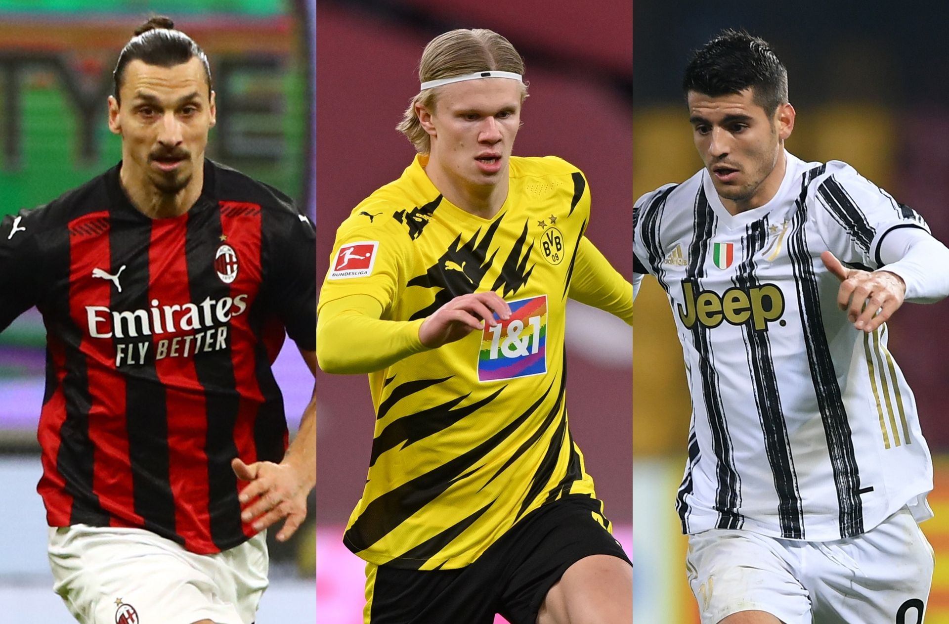 Zlatan Ibrahimovic of AC Milan, Erling Haaland of Borussia Dortmund, Alvaro Morata of Juventus
