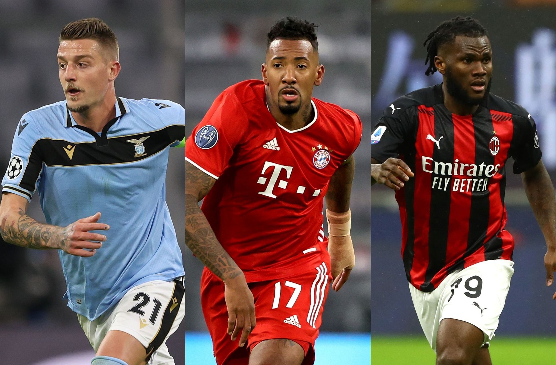 Sergej Milinkovic-Savic of Lazio, Jerome Boateng of Bayern Munich, Franck Kessie of AC Milan