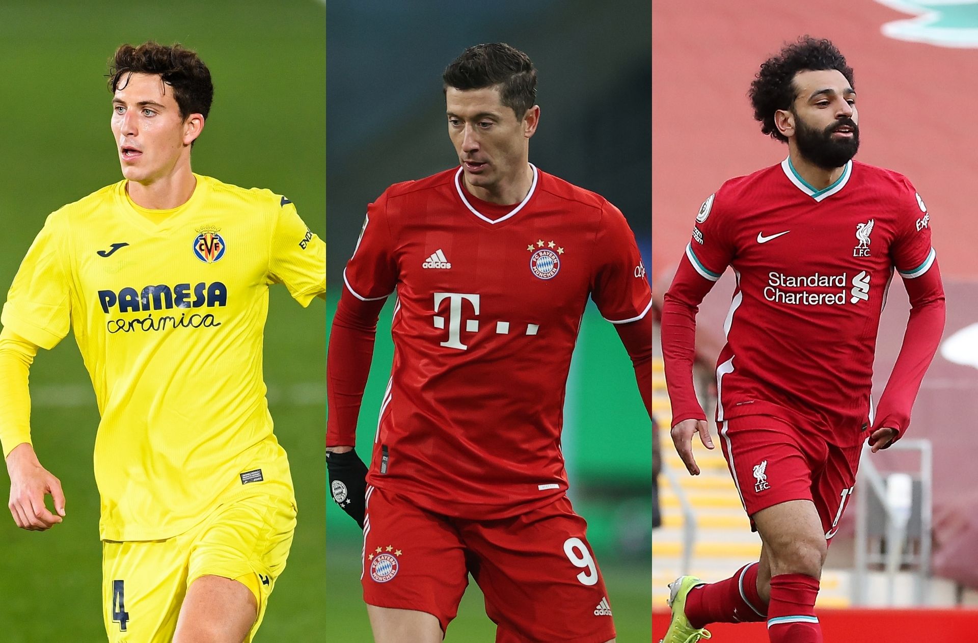 Paul Torres of Villarreal, Robert Lewandowski of Bayern Munich, Mohamed Salah of Liverpool
