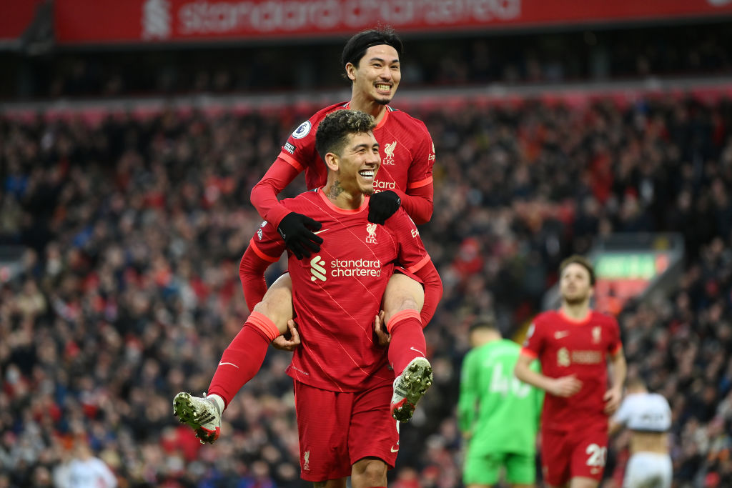 Takumi Minamino and Roberto Firmino at Liverpool