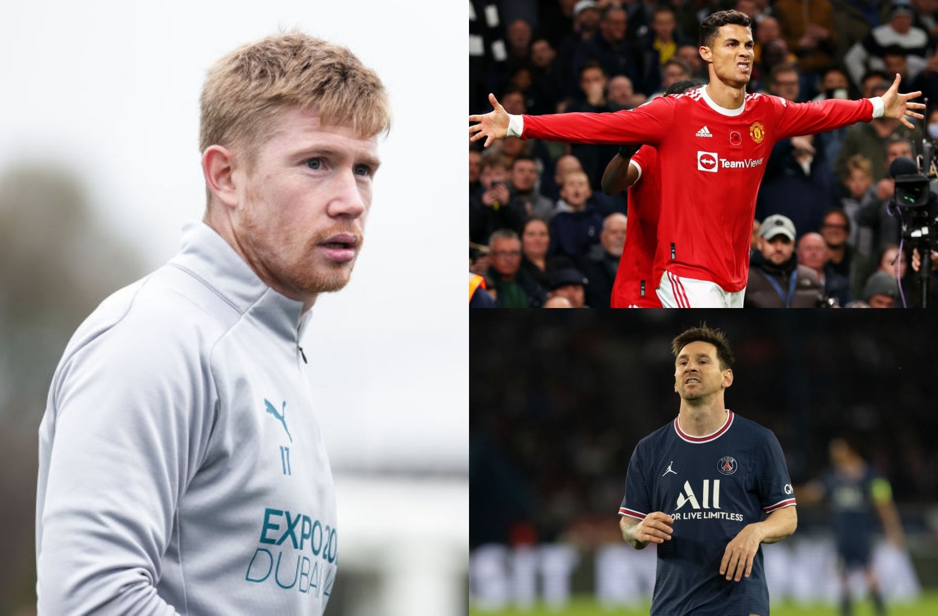 Kevin De Bruyne, Cristiano Ronaldo, Lionel Messi