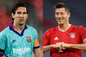 Lionel Messi, Barcelona, og Robert Lewandowski, Bayern München