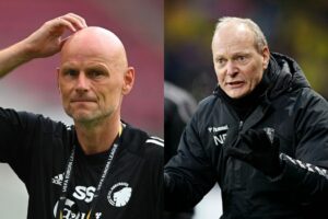 Ståle Solbakken, FC København, og Niels Frederiksen, Brøndby IF