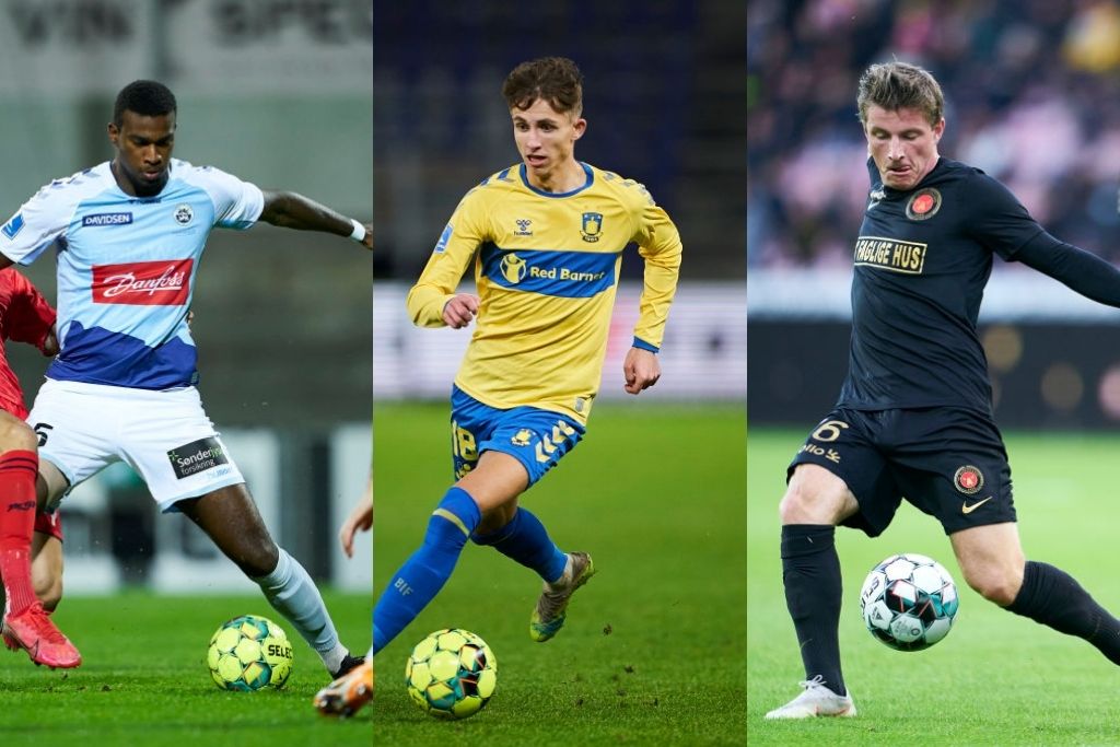 Haji Wright, SønderjyskE, Jesper Lindstrøm, Brøndby, og Anders Dreyer, FC Midtjylland