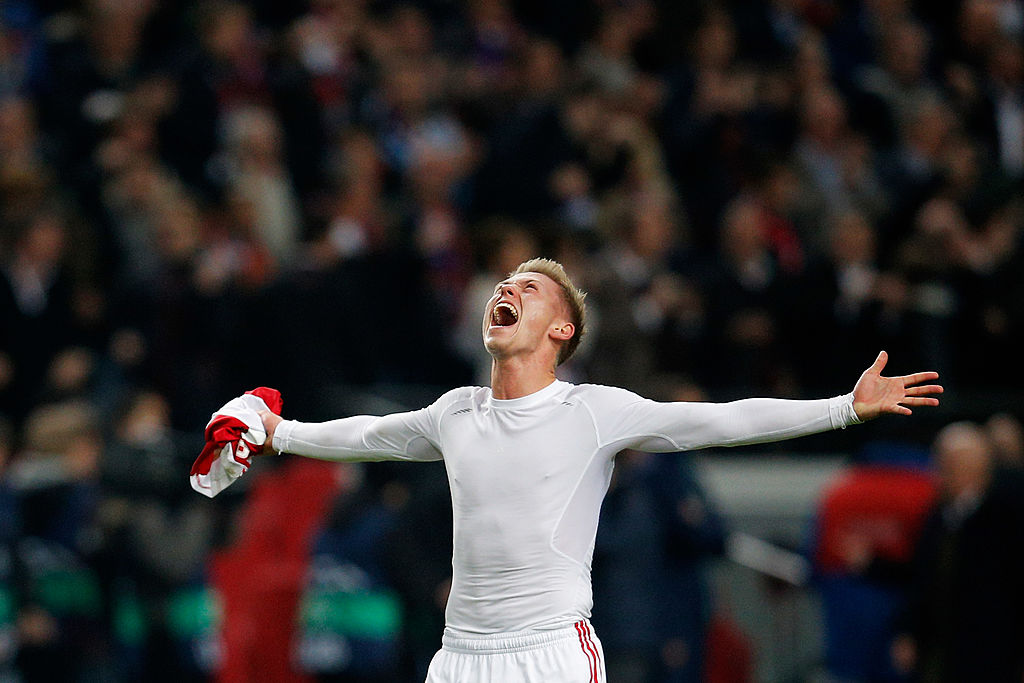 AMSTERDAM, NETHERLANDS - NOVEMBER 26: Viktor Fischer of Ajax celebrates victory after the UEFA Champions League Group H match between Ajax Amsterdam and FC Barcelona at Amsterdam Arena on November 26, 2013 in Amsterdam, Netherlands. (Photo by Dean Mouhtaropoulos/Getty Images)