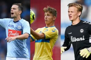 Mads Albæk, SønderjyskE, Jesper Lindstrøm, Brøndby, og Oliver Christensen, OB