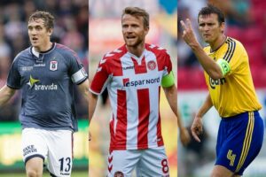 Morten Duncan, AGF, Rasmus Würtz, AaB, og Per Nielsen, Brøndby