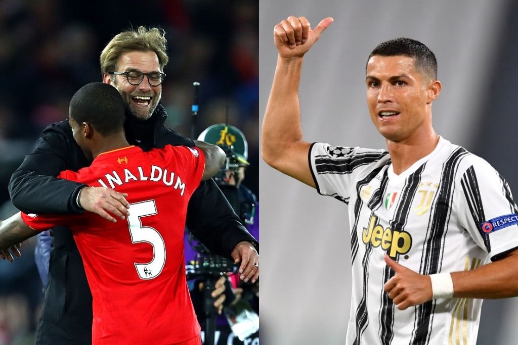 Jürgen Klopp og Georginio Wijnaldum, Liverpool, og Cristiano Ronaldo, Juventus